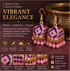 Pink Meenakari Dome Jhumka Earrings with Bead Drops