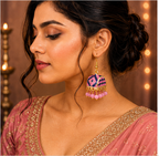 Pink Meenakari Dome Jhumka Earrings with Bead Drops