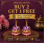 Pink Meenakari Dome Jhumka Earrings with Bead Drops