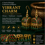 Green Meenakari Dome Jhumka Earrings with Green Beads