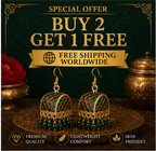 Green Meenakari Dome Jhumka Earrings with Green Beads