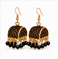 Black Meenakari Dome Jhumka Earrings with Black Crystal Beads
