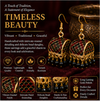 Black Meenakari Dome Jhumka Earrings with Black Crystal Beads