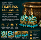 Turquoise Meenakari Dome Jhumka Earrings with Blue Beads