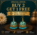 Turquoise Meenakari Dome Jhumka Earrings with Blue Beads