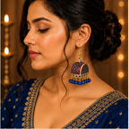 Blue Meenakari Dome Jhumka Earrings with Blue Crystal Beads