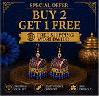 Blue Meenakari Dome Jhumka Earrings with Blue Crystal Beads