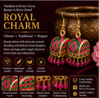 Pink Green Meenakari Dome Jhumka Earrings with Crystal Beads