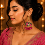 Pink Green Meenakari Dome Jhumka Earrings with Crystal Beads