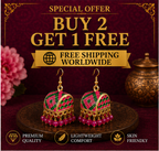Pink Green Meenakari Dome Jhumka Earrings with Crystal Beads