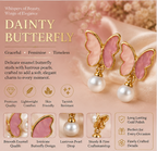 Pink Butterfly Pearl Drop Stud Earrings