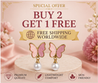 Pink Butterfly Pearl Drop Stud Earrings
