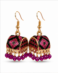 Black Pink Meenakari Dome Jhumka Earrings with Crystal Beads