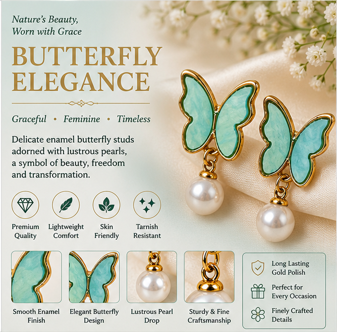 Red & Green Peacock Pearl Drop Earrings