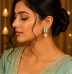 Red & Green Peacock Pearl Drop Earrings