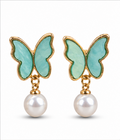 Red & Green Peacock Pearl Drop Earrings