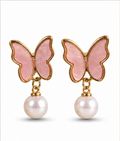 Pink Butterfly Pearl Drop Earrings for Women