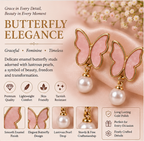 Pink Butterfly Pearl Drop Earrings for Women