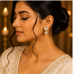 Rose Gold Blue Crystal Paisley Statement Stud Earrings