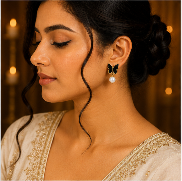Antique Gold Traditional Jhumka Earrings with Green & Pink Beads