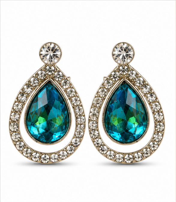Blue Peacock Pearl Drop Earrings