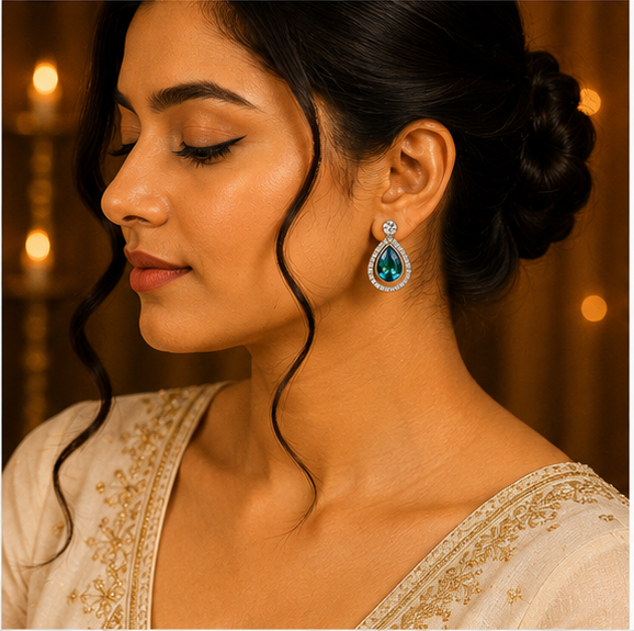 Blue Peacock Pearl Drop Earrings