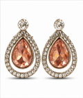 Rose Gold Peach Teardrop Crystal Stud Earrings