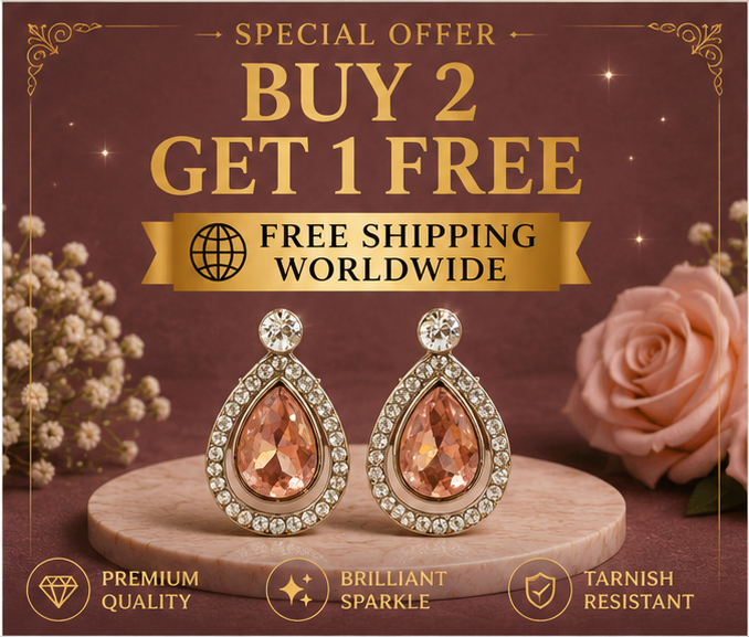 Rose Gold Peach Teardrop Crystal Stud Earrings