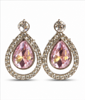 Silver Pink Crystal Teardrop Drop Earrings