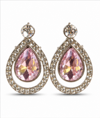 Silver Pink Crystal Teardrop Drop Earrings