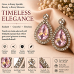 Silver Pink Crystal Teardrop Drop Earrings