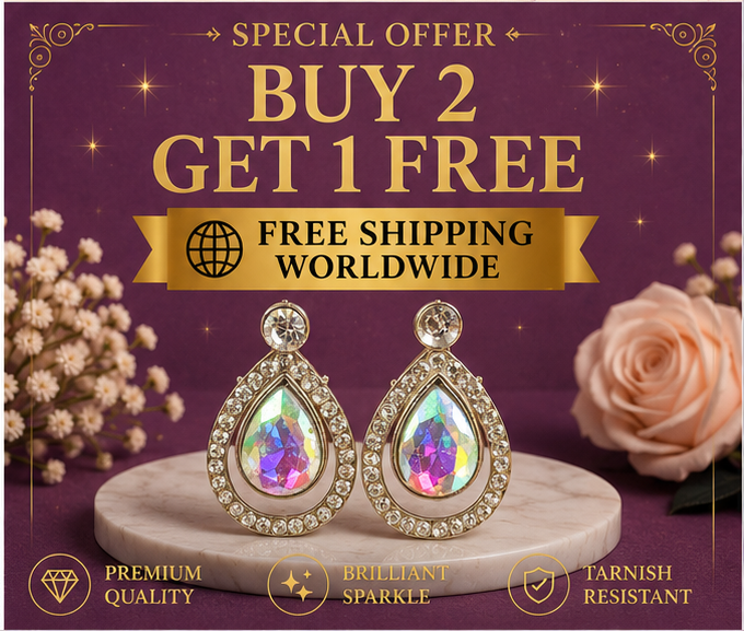 Silver Aurora Crystal Teardrop Drop Earrings