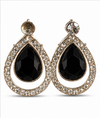 Silver Black Crystal Teardrop Drop Earrings