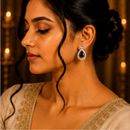 Silver Black Crystal Teardrop Drop Earrings