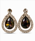 Silver Black Teardrop Crystal Stud Earrings