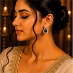 Silver Black Teardrop Crystal Stud Earrings