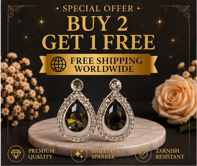 Silver Black Teardrop Crystal Stud Earrings