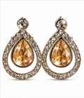 Silver Champagne Crystal Teardrop Drop Earrings
