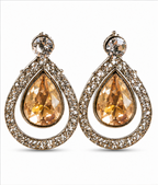Silver Champagne Crystal Teardrop Drop Earrings