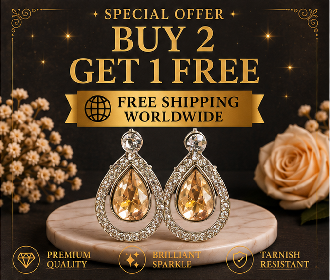 Silver Champagne Crystal Teardrop Drop Earrings