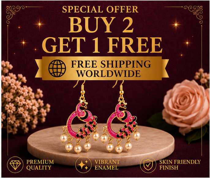 Pink Peacock Pearl Drop Earrings