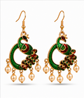Green Peacock Pearl Drop Earrings