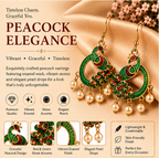 Green Peacock Pearl Drop Earrings