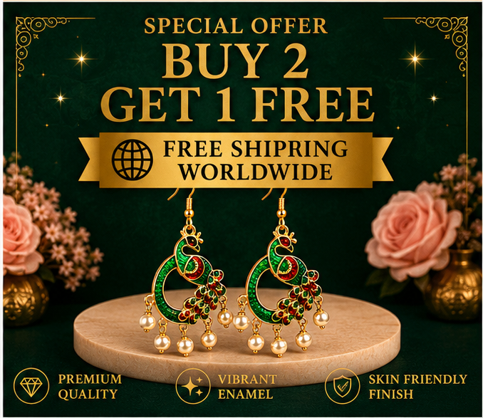 Green Peacock Pearl Drop Earrings
