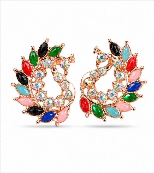 Rose Gold Multicolor Crystal Paisley Statement Stud Earrings