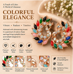 Rose Gold Multicolor Crystal Paisley Statement Stud Earrings