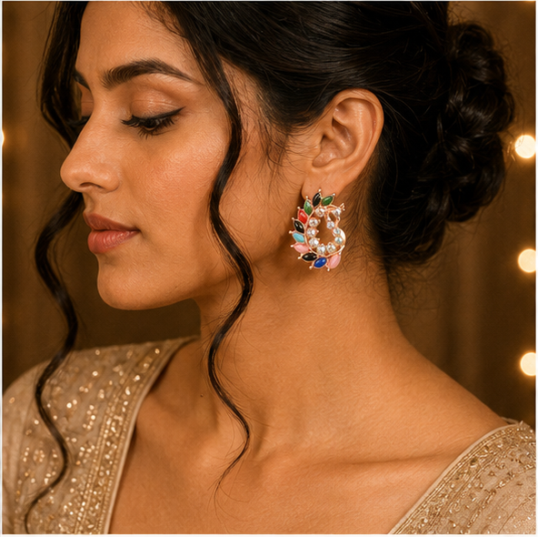 Rose Gold Multicolor Crystal Paisley Statement Stud Earrings