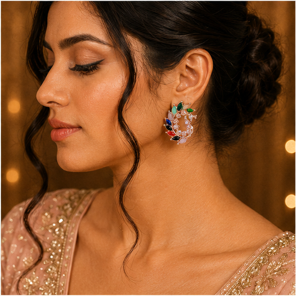 Rose Gold Multicolor Crystal Paisley Statement Stud Earrings