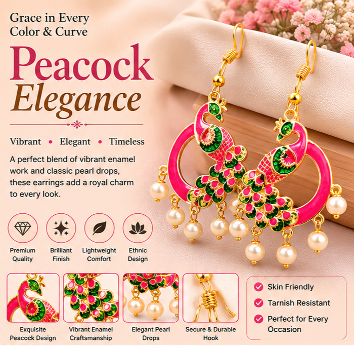Pink Peacock Pearl Pearl Drop Earrings