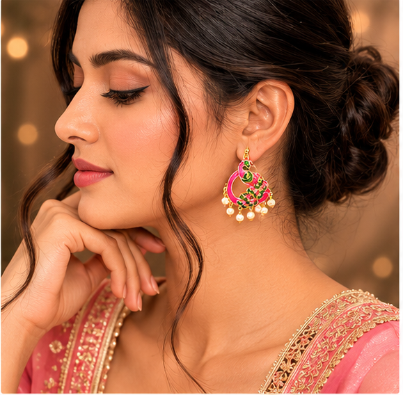 Pink Peacock Pearl Pearl Drop Earrings